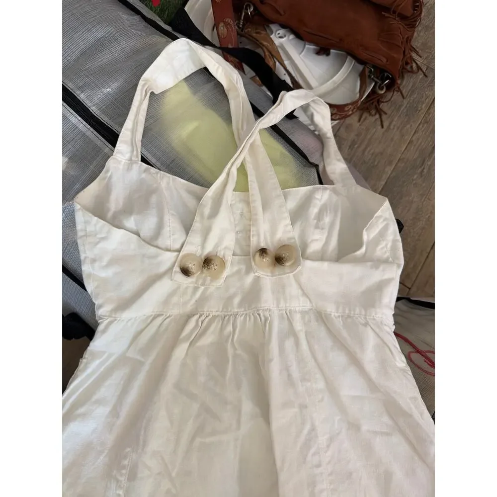 Free People Carolina Mini Dress Linen Button Front White Size 4